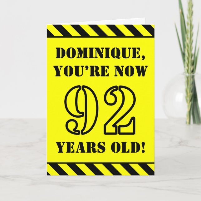 92nd Birthday: Fun Stencil Style Text, Custom Name Card (Front)
