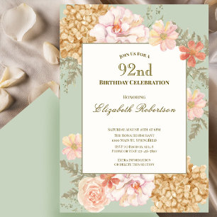 92nd Birthday Invitation Autumn Colours Floral Sag
