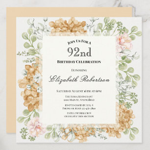 92nd Birthday Invitation in Elegant Autumn Colours