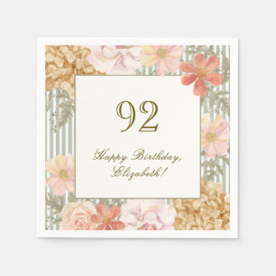 92nd Birthday Napkin Autumn Colour Floral Stripe