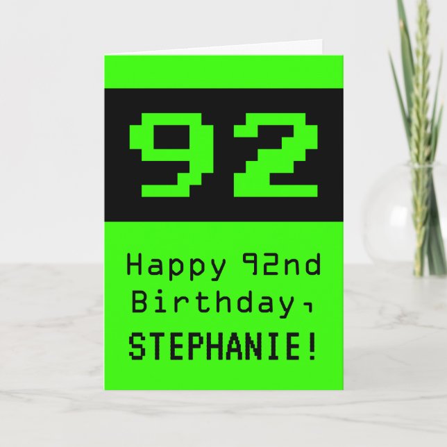 92nd Birthday: Nerdy / Geeky Style "92" and Name Card (Front)