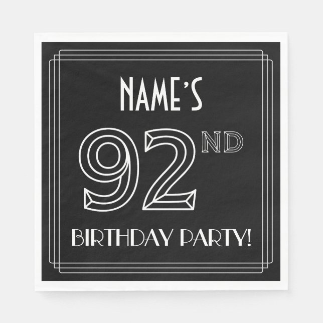92nd Birthday Party: Art Deco Style + Custom Name Napkin (Front)