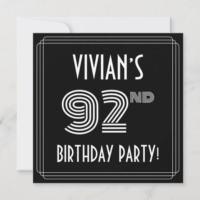 92nd Birthday Party: Art Deco Style w/ Custom Name Invitation (Front)