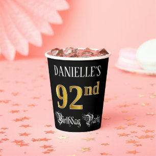 92nd Birthday Party — Fancy Script, Faux Gold Look Paper Cups