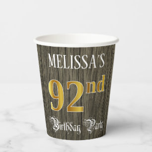 92nd Birthday Party — Faux Gold & Faux Wood Look Paper Cups