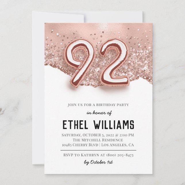 92nd Birthday Party Invitation (Front)