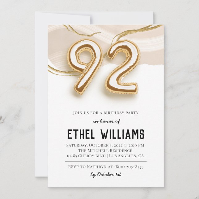 92nd Birthday Party Invitation (Front)