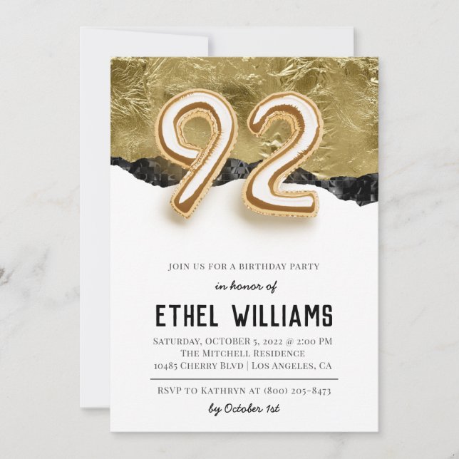 92nd Birthday Party Invitation (Front)
