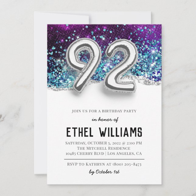 92nd Birthday Party Invitation (Front)