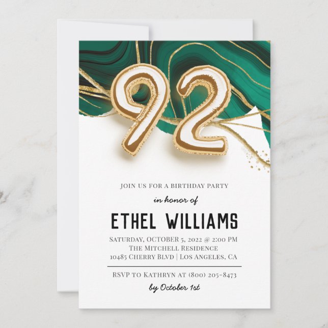 92nd Birthday Party Invitation (Front)