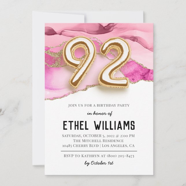 92nd Birthday Party Invitation (Front)