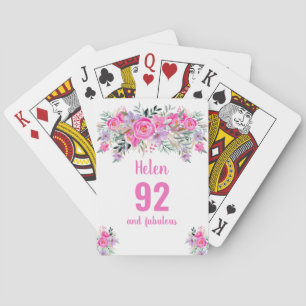92nd birthday pink floral playing cards
