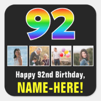 92nd Birthday: Rainbow “92”; Custom Photos & Name