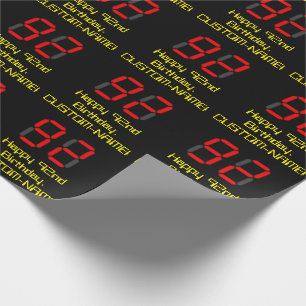 92nd Birthday: Red Digital Clock Style "92" + Name Wrapping Paper