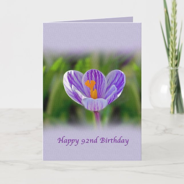 92nd Birthday, Religious, Crocus Flower Card (Front)