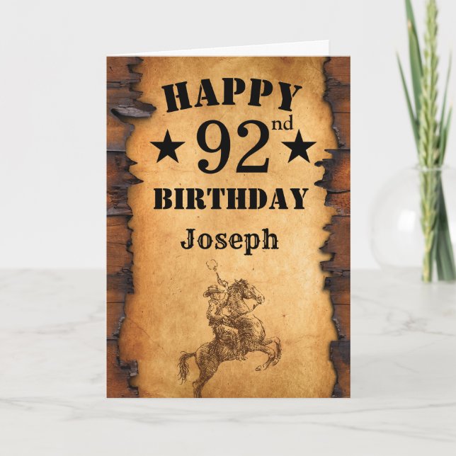 92nd Birthday Rustic Country Western Cowboy Horse Card (Front)