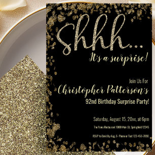 92nd Birthday Surprise Party Invitation Gold Black