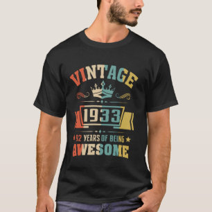 92nd Birthday Vintage 1933 Retro Birthday T-Shirt