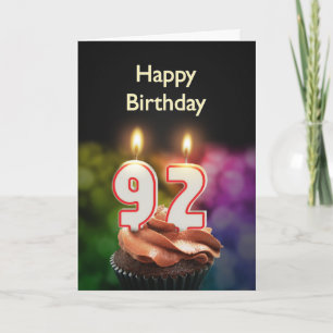 92nd Birthday with cake and candles Card