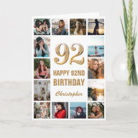 92nd Happy Birthday Gold and White Photo Collage