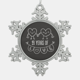 93rd Anniversary Gift Chalk Hearts Snowflake Pewter Christmas Ornament