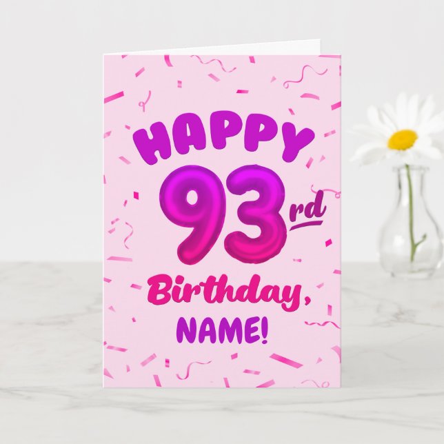 93rd Balloon Number Custom Name Birthday Card (Small Plant)