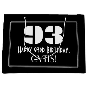 93rd Birthday ~ Art Deco Inspired Look "93" + Name Large Gift Bag