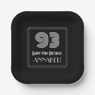 93rd Birthday — Art Deco Inspired Look “93” + Name Paper Plate