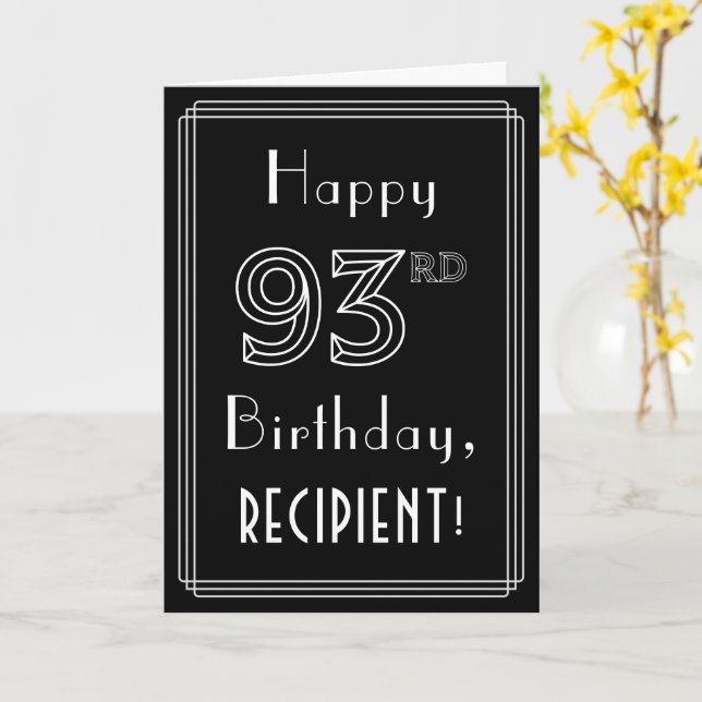 93rd Birthday: Art Deco Style # 93 & Custom Name Card (Yellow Flower)