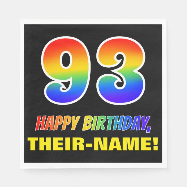 93rd Birthday: Bold, Fun, Simple, Rainbow 93 Napkin (Front)
