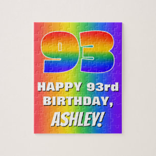 93rd Birthday: Colourful, Fun Rainbow Pattern # 93 Jigsaw Puzzle