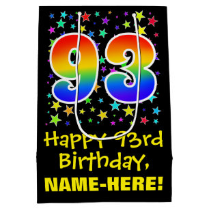 93rd Birthday: Colourful Stars Pattern & Rainbow 9 Medium Gift Bag