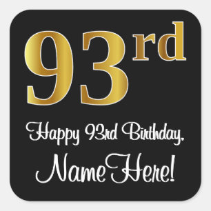 93rd Birthday – Elegant Luxurious Faux Gold Look # Square Sticker