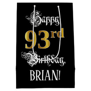 93rd Birthday ~ Fancy Script; Faux Gold Look; Name Medium Gift Bag