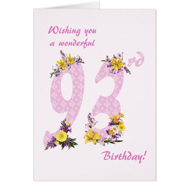 93rd Birthday Flower Decorated Numbers (Front)