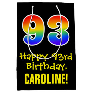 93rd Birthday: Fun, Bold, Colourful, Rainbow "93" Medium Gift Bag