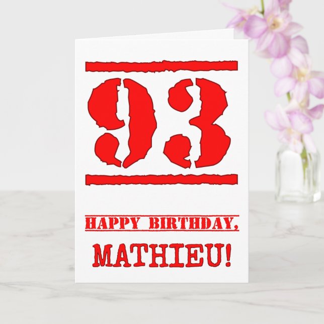 93rd Birthday: Fun, Red Rubber Stamp Inspired Look Card (Orchid)