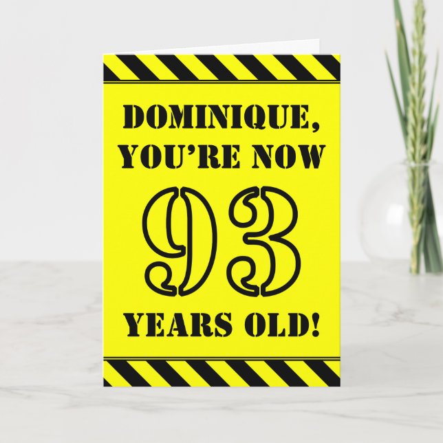 93rd Birthday: Fun Stencil Style Text, Custom Name Card (Front)