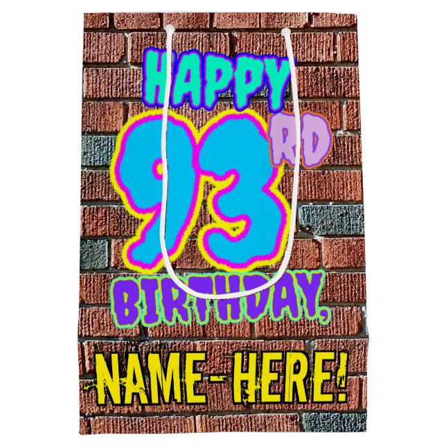 93rd Birthday: Fun, Urban Graffiti Inspired Look Medium Gift Bag (Back)