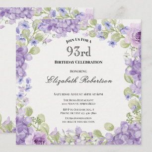 93rd Birthday Invitation Elegant Purple Floral