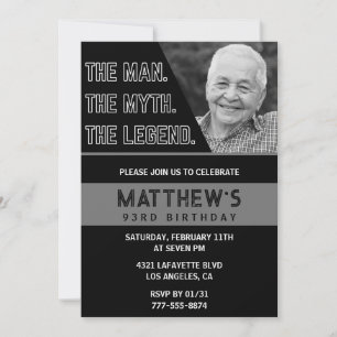 93rd birthday invitations Black The Man The Legend