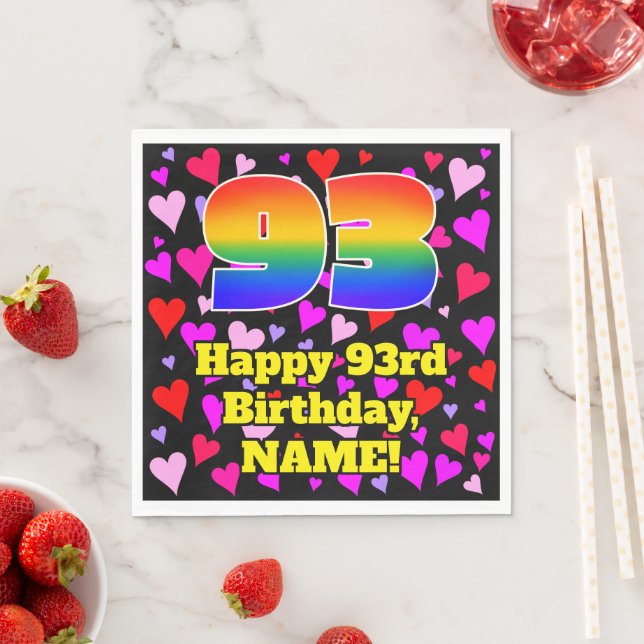 93rd Birthday: Loving Hearts Pattern, Rainbow # 93 Napkin (Insitu)
