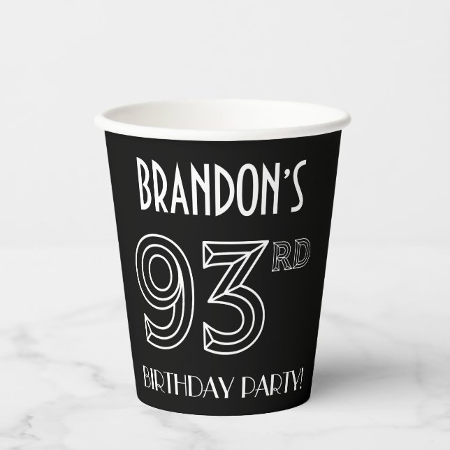 93rd Birthday Party: Art Deco Style + Custom Name Paper Cups (Front)