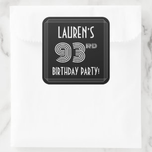 93rd Birthday Party: Art Deco Style & Custom Name Square Sticker
