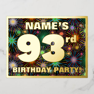 93rd Birthday Party: Bold, Colourful Fireworks Loo Foil Invitation Postcard