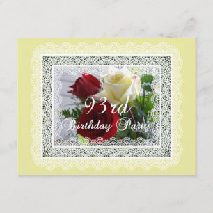 93rd Birthday Party Celebration-Red/Yellow Roses Invitation