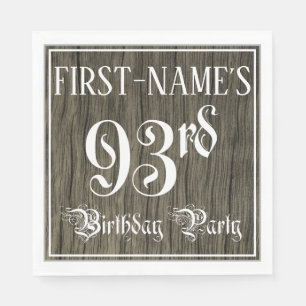 93rd Birthday Party — Fancy Script, Faux Wood Look Napkin