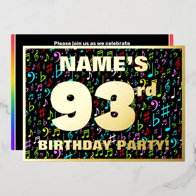 93rd Birthday Party — Fun, Colorful Music Symbols (Front/Back)