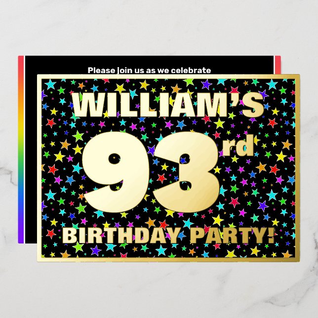 93rd Birthday Party — Fun, Colourful Stars Pattern (Front/Back)