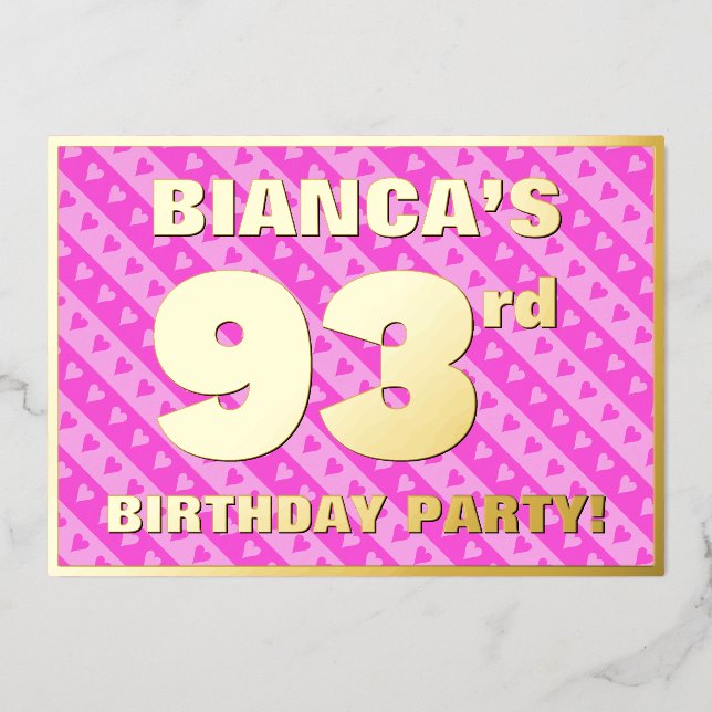 93rd Birthday Party — Fun Pink Hearts and Stripes (Front)